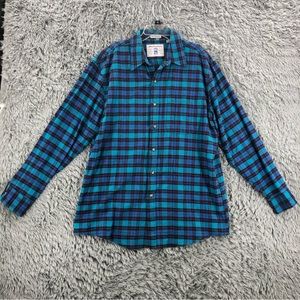 Manhattan Shirt Vintage Mens Large Flannel Plaid Pocket Long Sleeve Button Up